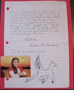 I'm Lexi Stevens. I hope to be an author, like you. Oh, and talking about writing, I love the books and I'll send you a book. 